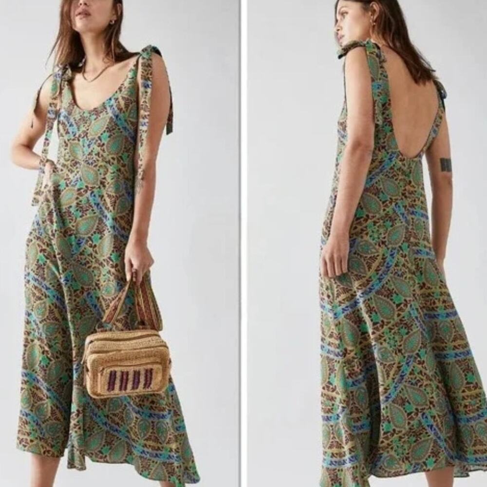 Free People x Boteh Celil Silk Tie Shoulder Paisley Midi Dress 1​